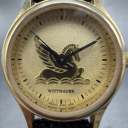 Wittnauer Pegasus Watch Women 24mm Gold Dial Gold Tone Round New Battery KLJG1