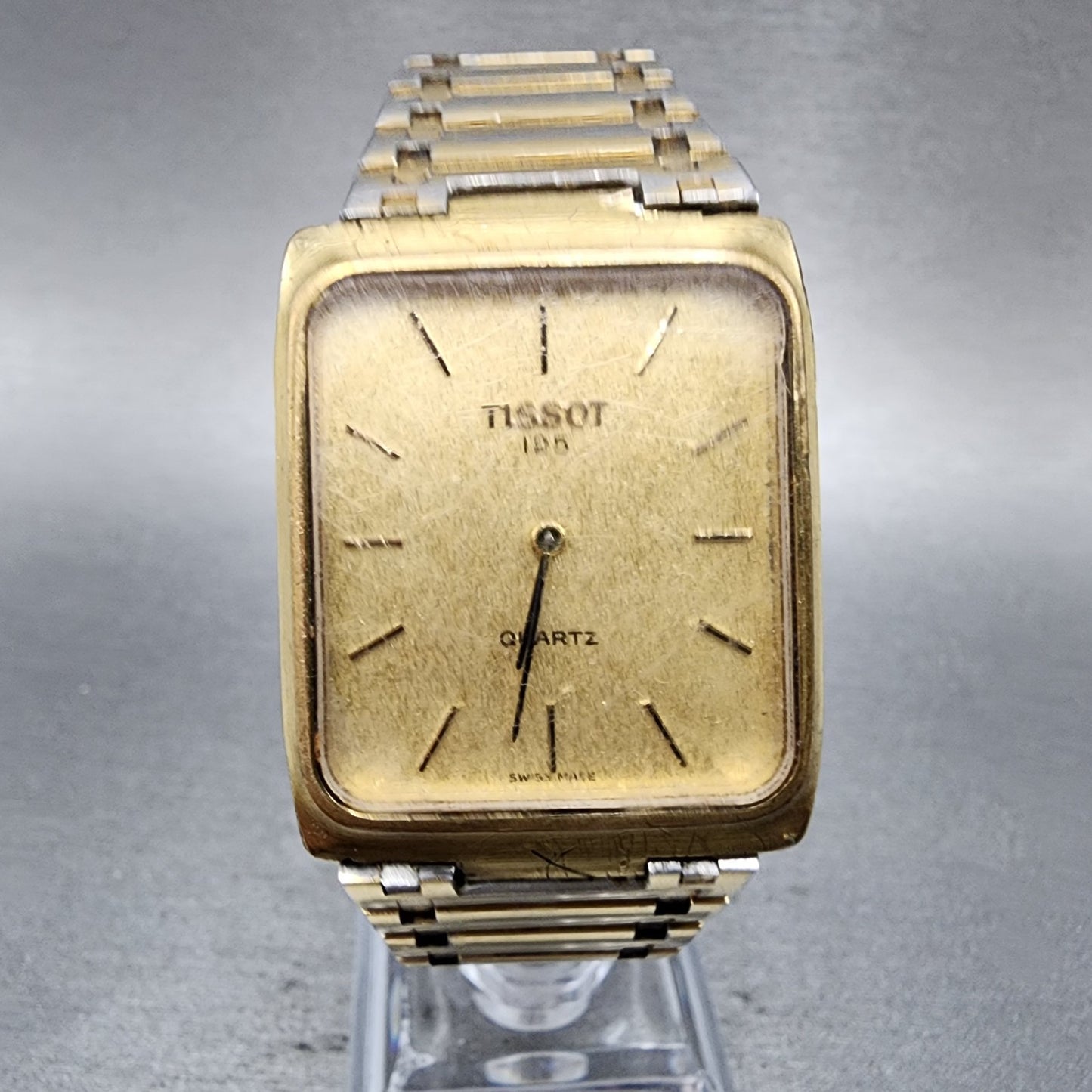 Tissot 125 Tank Watch Men 29mm Gold Dial Gold Tone Rectangle READ!!!!!! New Batt0