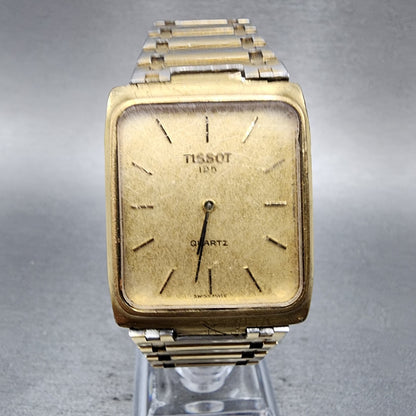 Tissot 125 Tank Watch Men 29mm Gold Dial Gold Tone Rectangle READ!!!!!! New Batt0