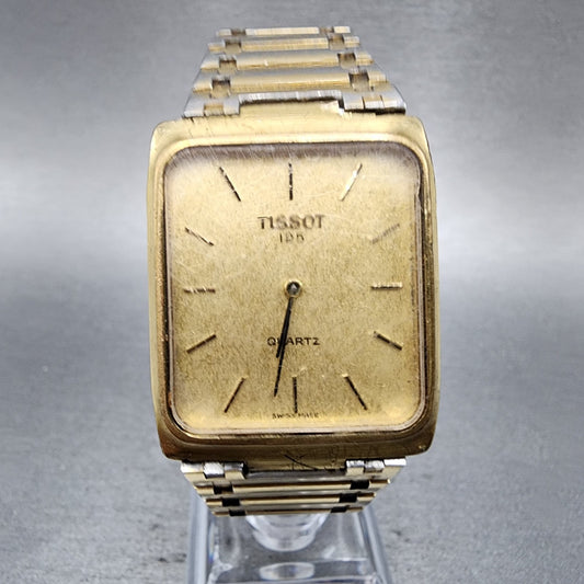 Tissot 125 Tank Watch Men 29mm Gold Dial Gold Tone Rectangle READ!!!!!! New Batt0