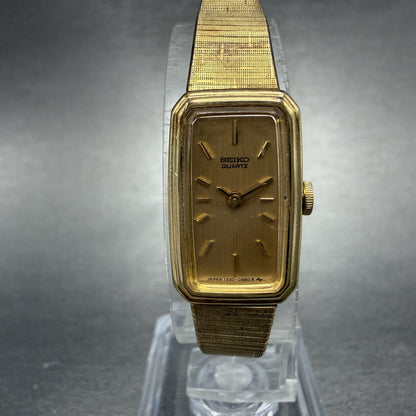 Seiko Tank Watch Women 14mm Champagne Dial Gold Tone 1320-5770 New Battery KUH90