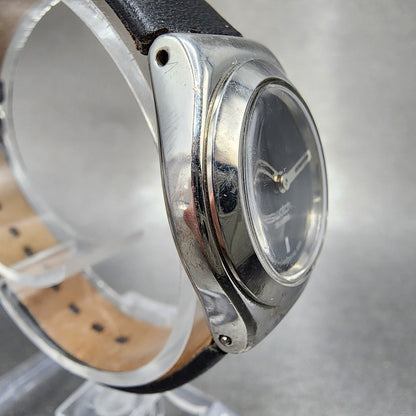 Swatch Irony Watch Women 25mm Black Dial Silver Tone Round New Battery Leather3