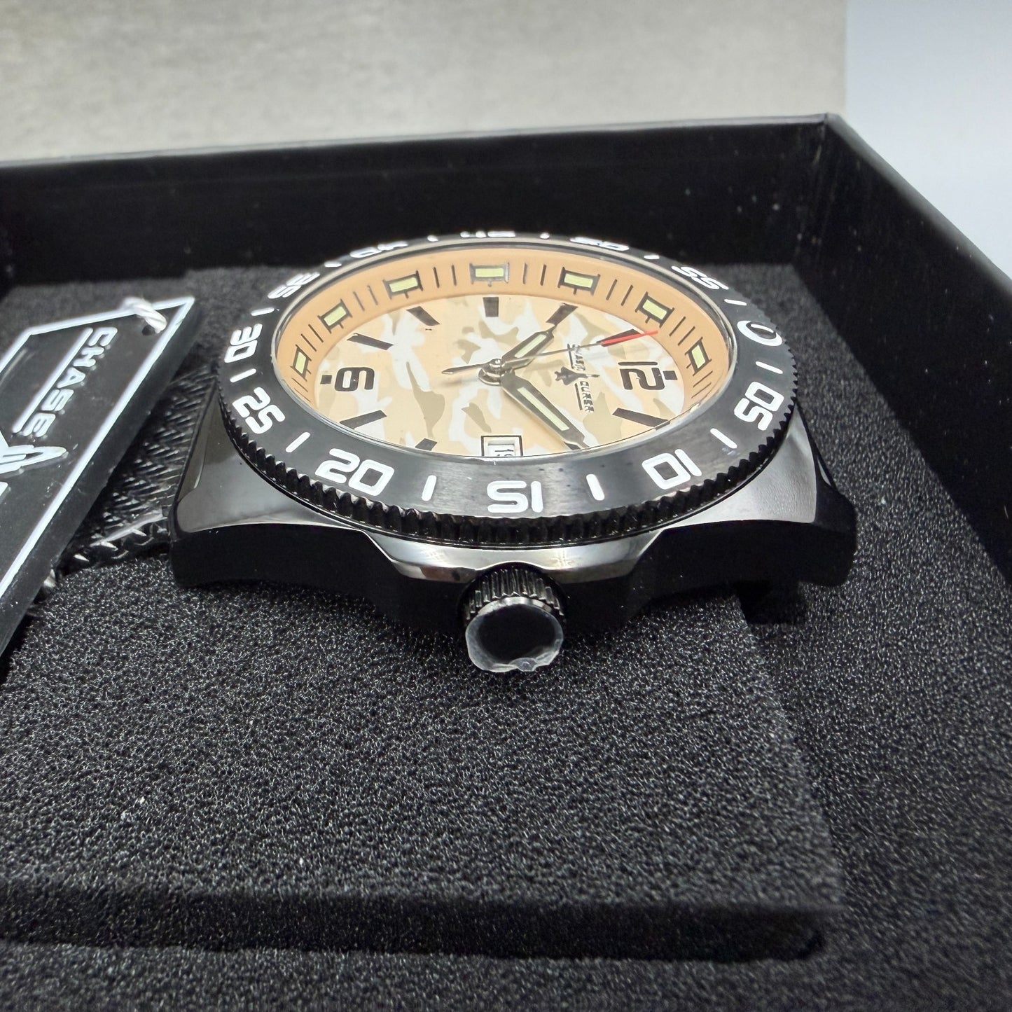 Chase Durer Dive Watch Men 46mm Brown Camo Dial Black Tone Date CDW-01835