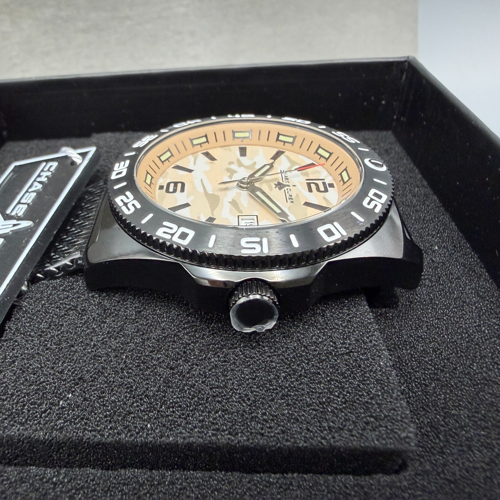Chase Durer Dive Watch Men 46mm Brown Camo Dial Black Tone Date CDW-01835