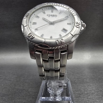 Fossil Blue Watch Men 41mm Silver Dial Silver Tone Date Round AM3857 New Battery5