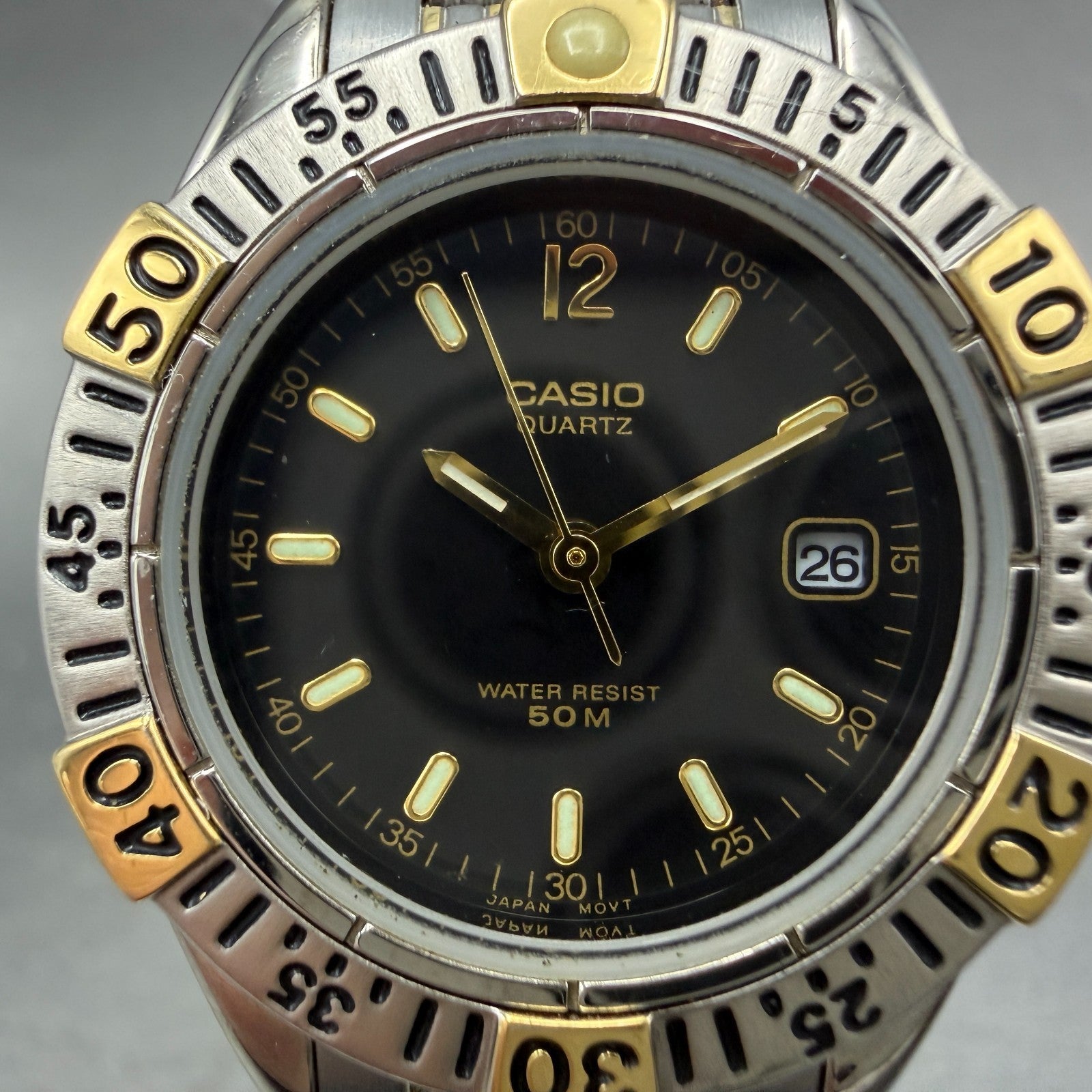 Casio Dive Watch Women 29mm Black Dial Two Tone Date Round LTP-3025 New Battery1