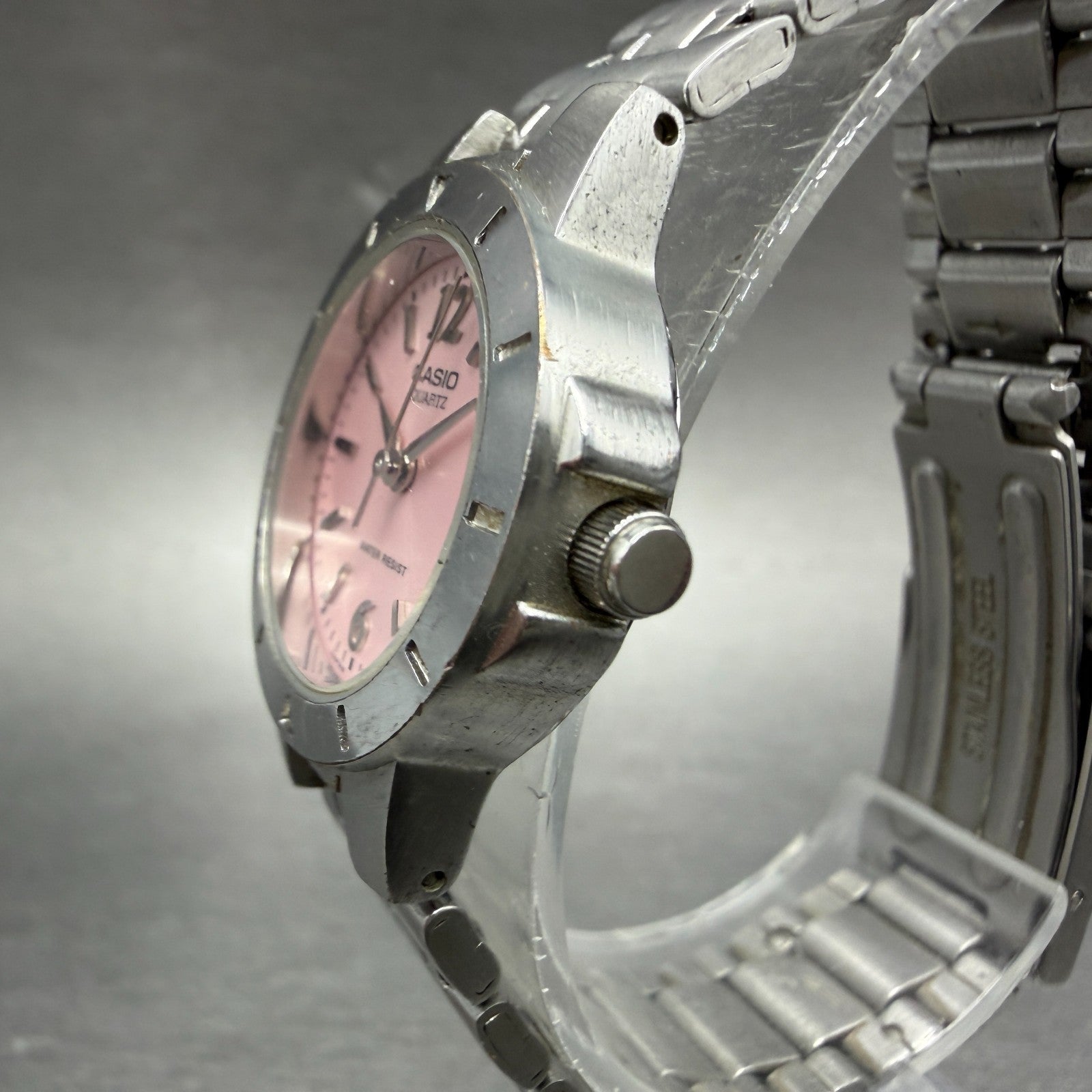 Casio Watch Women 24mm Pink Dial Silver Tone Round LTP-1177 New Battery 6582