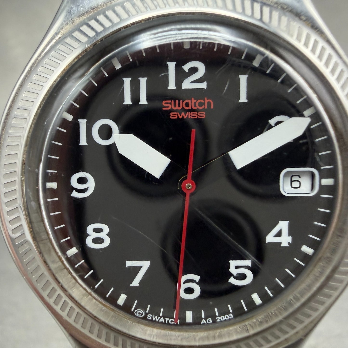 Swatch Irony Uomo d'Onore Watch Men 37mm Black Dial Steel Date Round New Batt AB1