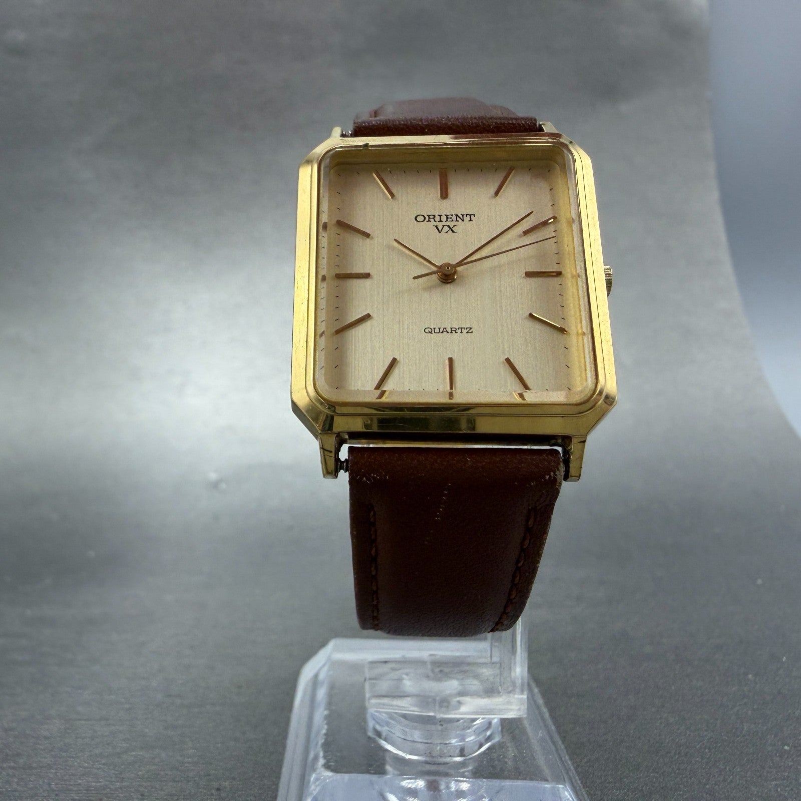 Orient VX Tank Watch Men 27mm Champagne Dial Gold Tone Rectangle New Battery5