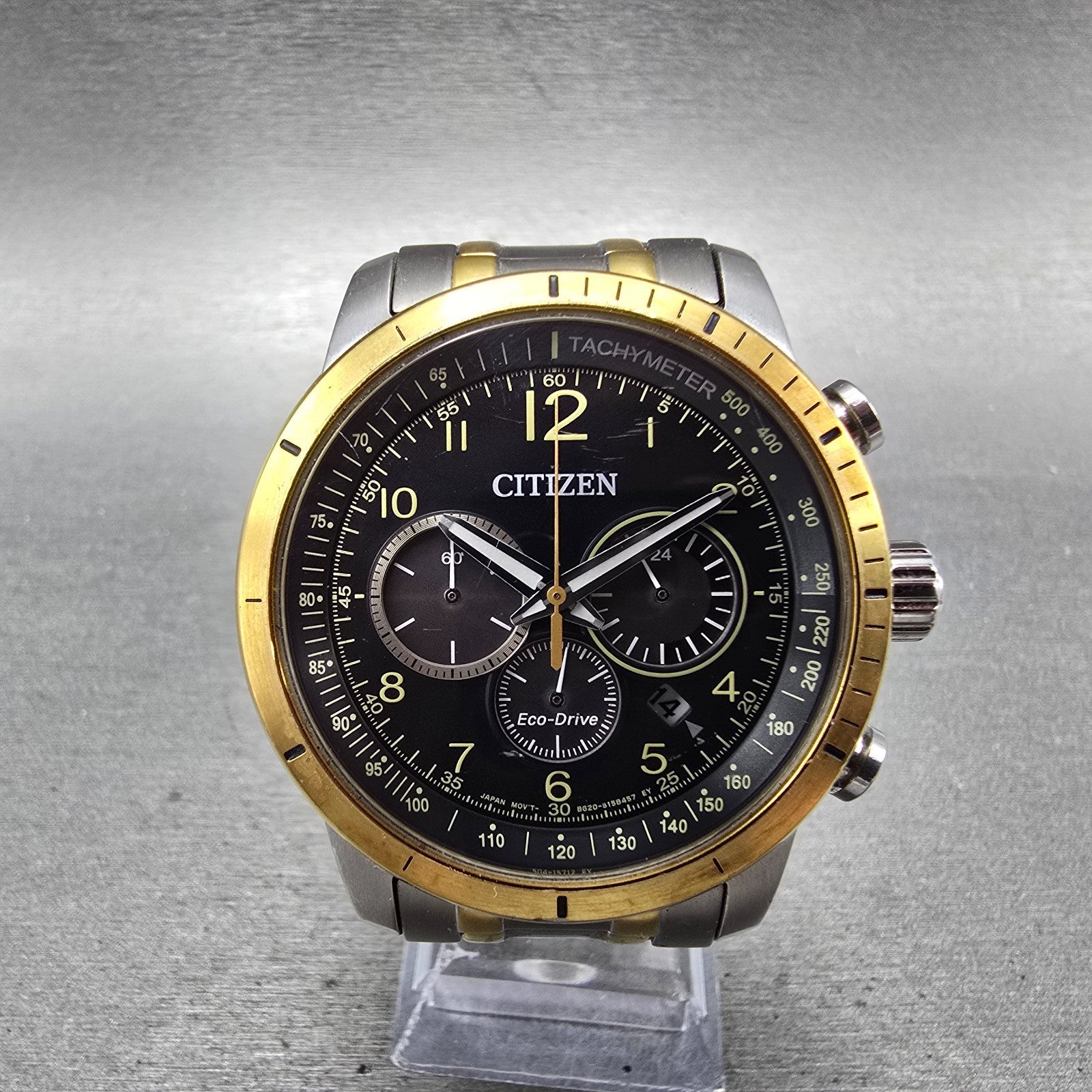 Citizen Eco-DriveChronograph Watch Men 44mm Black Dial Two Tone Date Round Runs0