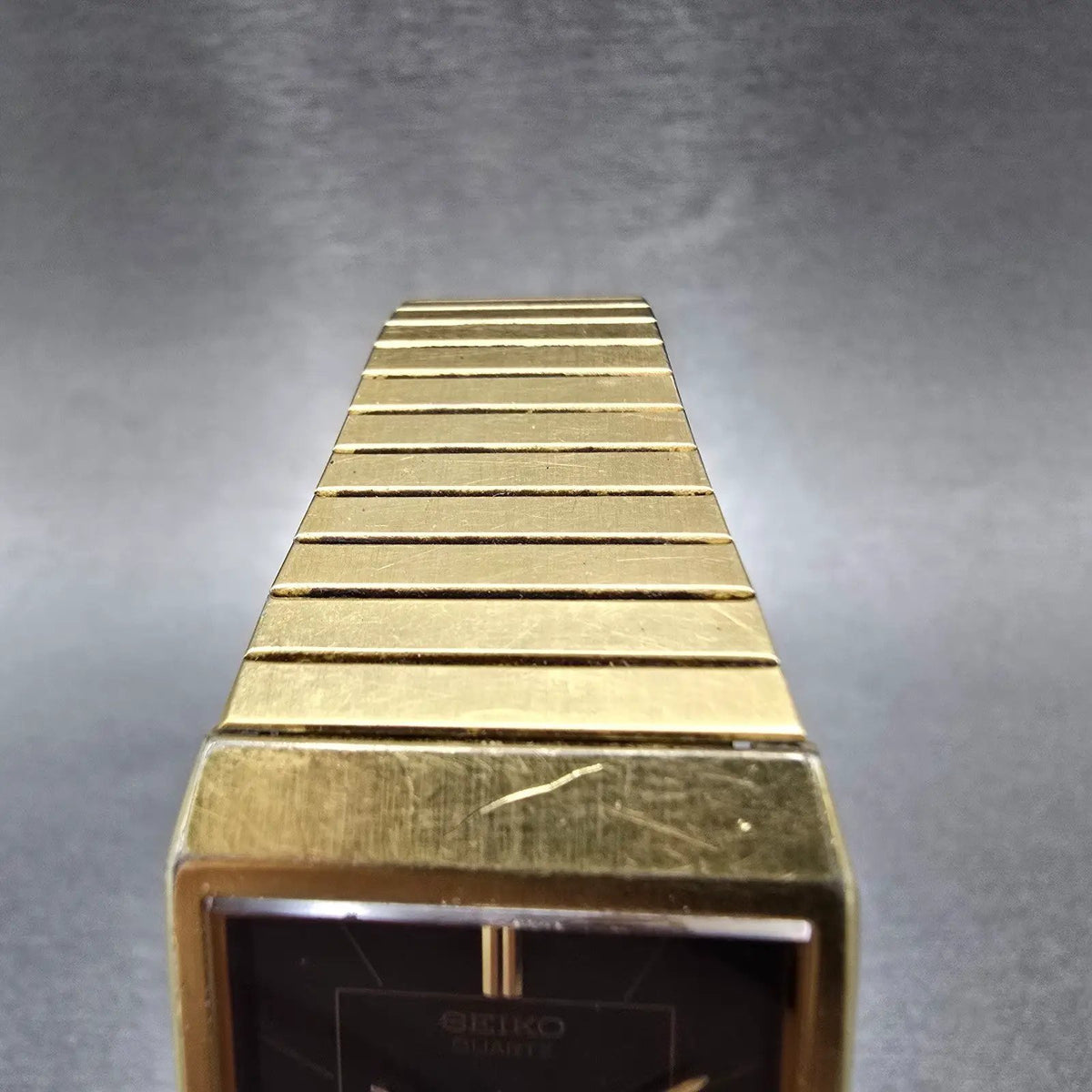Seiko Tank Watch Men 25mm Brown Dial Gold Tone Rectangle 6530-5420 PARTS VTG5