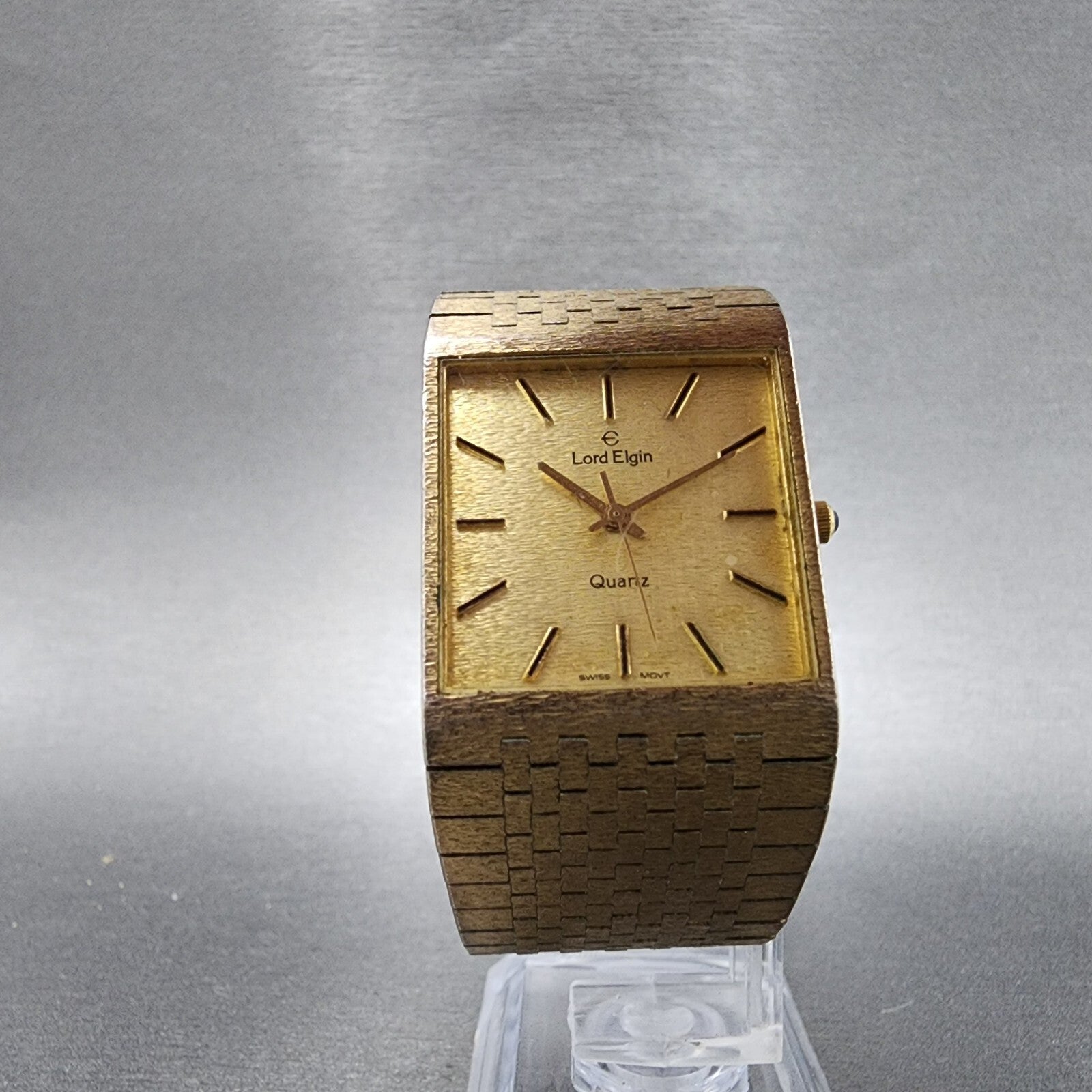 Lord Elgin Tank Watch Men 26mm Gold Dial Gold Tone Square PARTS6
