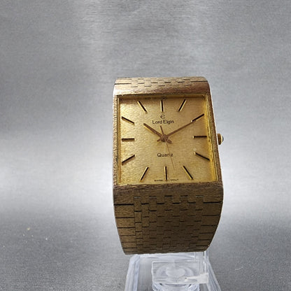 Lord Elgin Tank Watch Men 26mm Gold Dial Gold Tone Square PARTS6