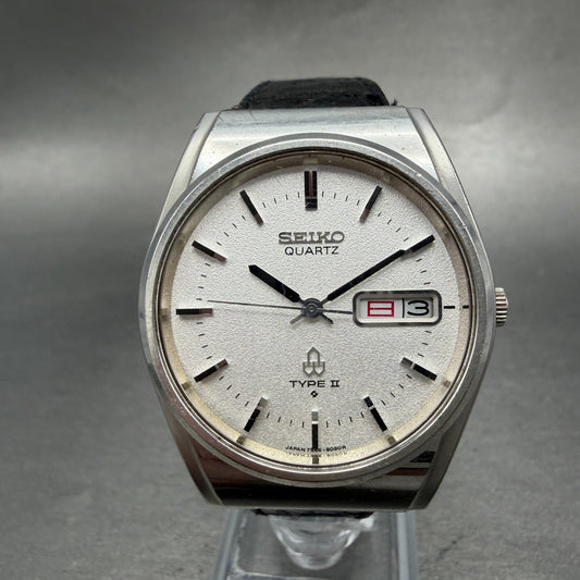 Seiko Type II Watch Men 36mm Silver Dial Silver Tone Daydate 7546-8080 New Batt40