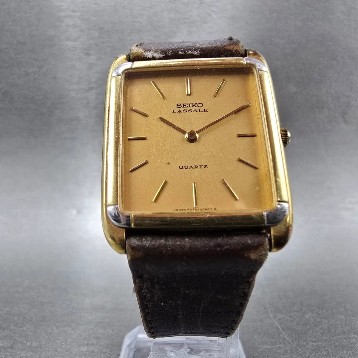 Seiko Lassale Tank Watch Men 27mm Gold Dial Gold Rectangle 6020-5829 PARTS VTG6