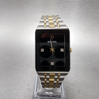 Bulova Quadra Tank Watch Women 21mm Black Dial Two Tone Rectangle 98P185 Works0