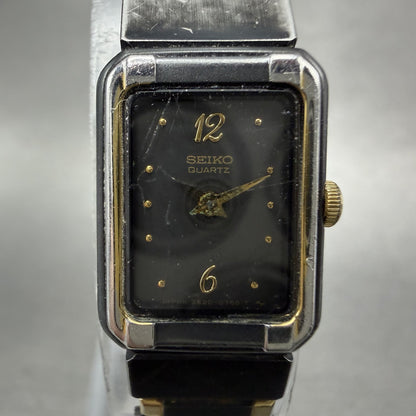 Seiko Tank Watch Women 14mm Black Dial Black & Gold Tone 2E20-5590 New Battery A1