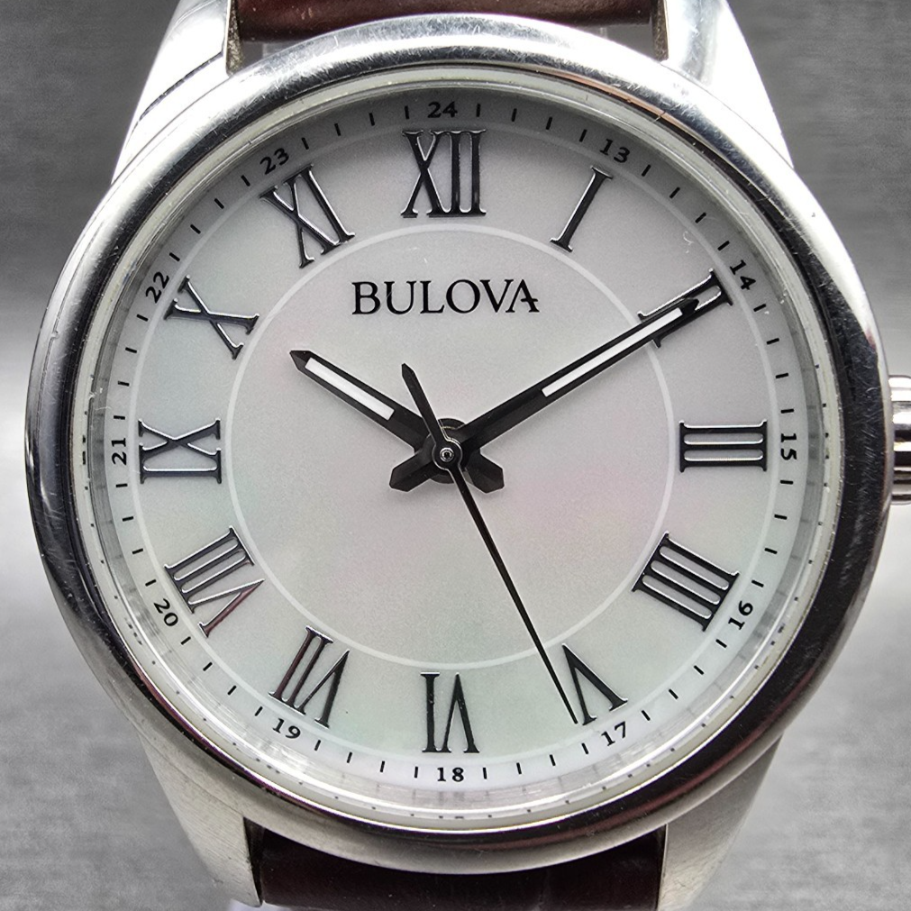 Bulova Watch Women 32mm MOP Dial Silver Tone Round 96L271 New Battery1