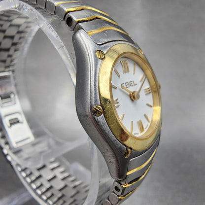 Ebel Classic Wave Watch Women 21mm White Dial Two Tone 18k Gold Round New Batt3