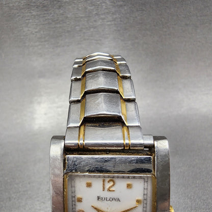 Bulova Tank Watch Men 27mm White Dial Two Tone Date Rectangle 98G85 New Battery