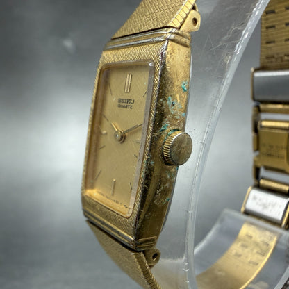 Seiko Tank Watch Women 13mm Champagne Dial Gold Tone 1320-6070 New Battery2