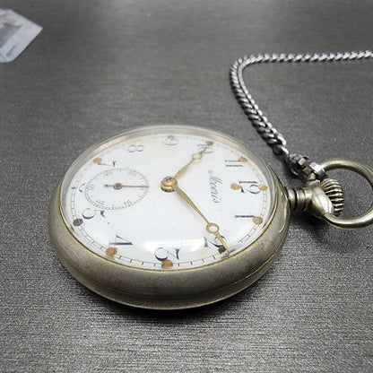 Moeris Pocket Watch Men 43mm White Dial Steel Manual Wind READ!!! Vintage