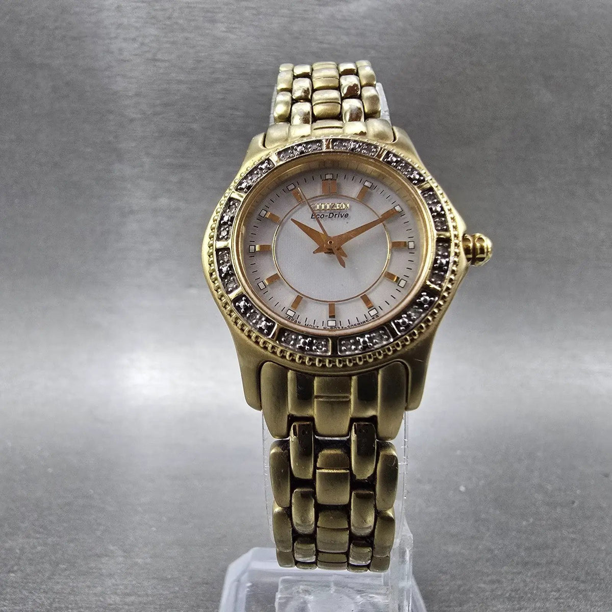 Citizen Eco-Drive Watch Women 26mm White Dial Gold Tone Round Diamonds Bezel5