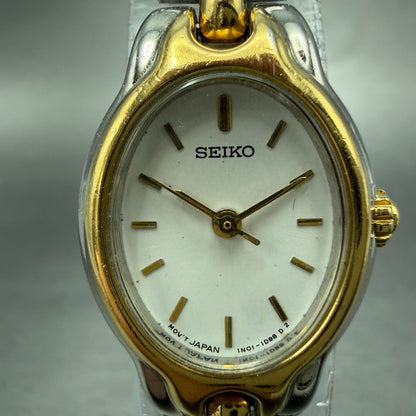 Seiko Watch Women 19mm White Dial Two Tone Oval Vintage 1N01-5B00 New Battery1