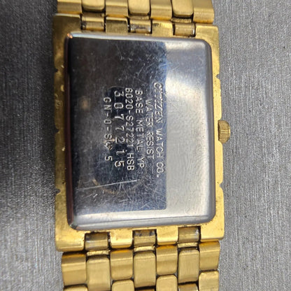 Citizen CQ Watch Men 23mm Black Dial Gold Tone Rectangle 6020-S27221 New Battery10
