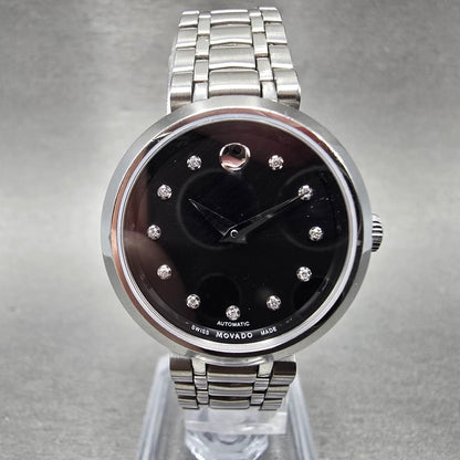 Movado Automatic Watch Women 27mm Black Dial Silver Tone Round 0606919 Runs0