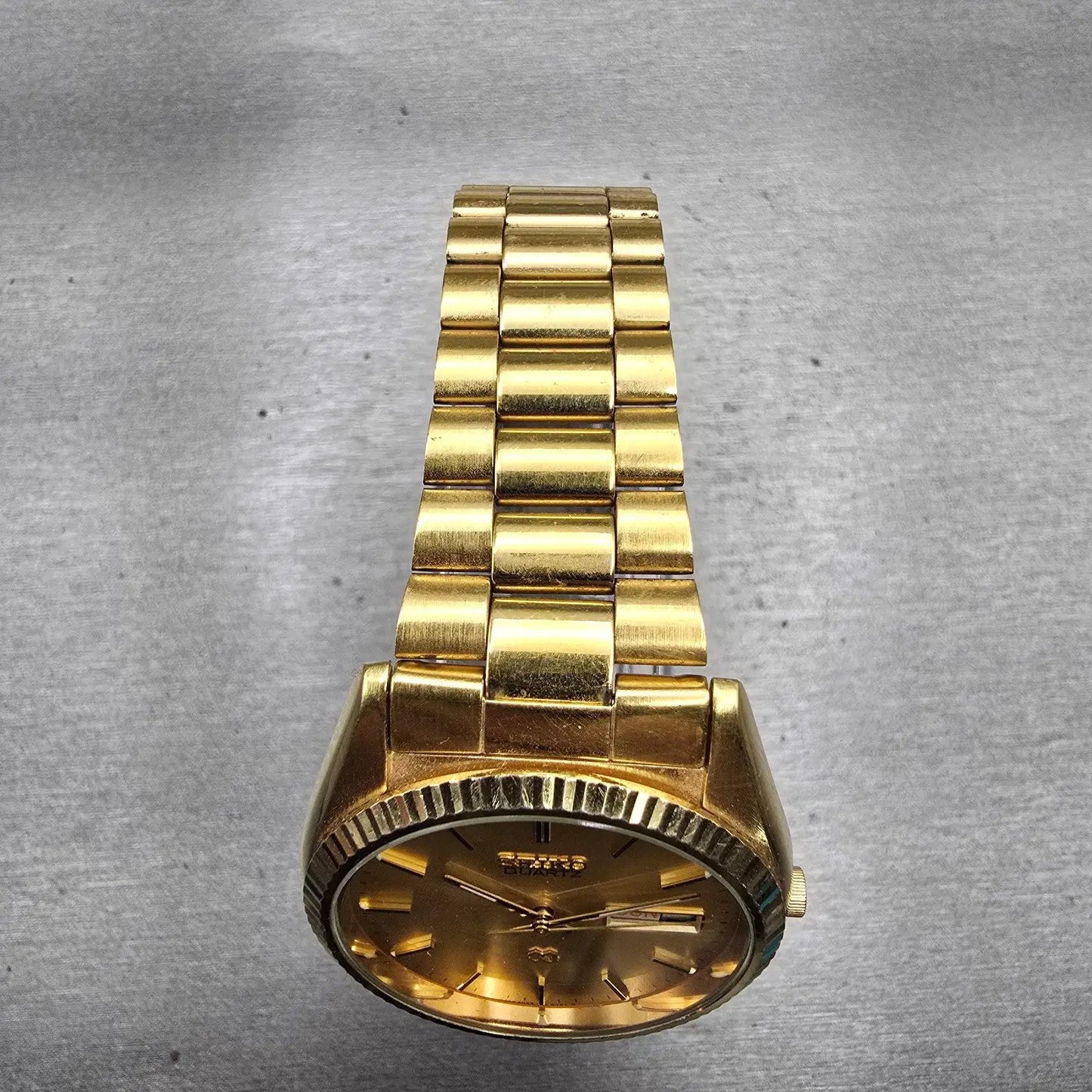 Seiko President Watch Men 36mm Gold Dial Gold Tone Daydate 5H23-8020 New Battery5