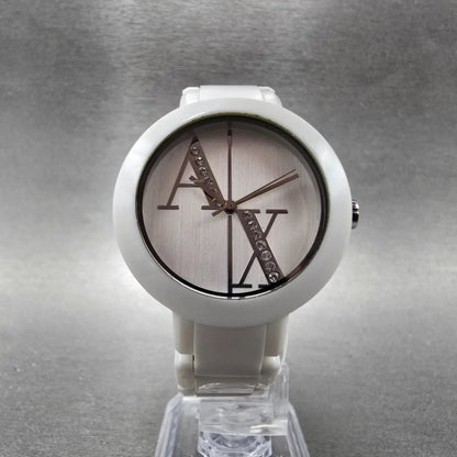 Armani Exchange Watch Women 34mm White Dial White Tone Round AX4055 New Battery5