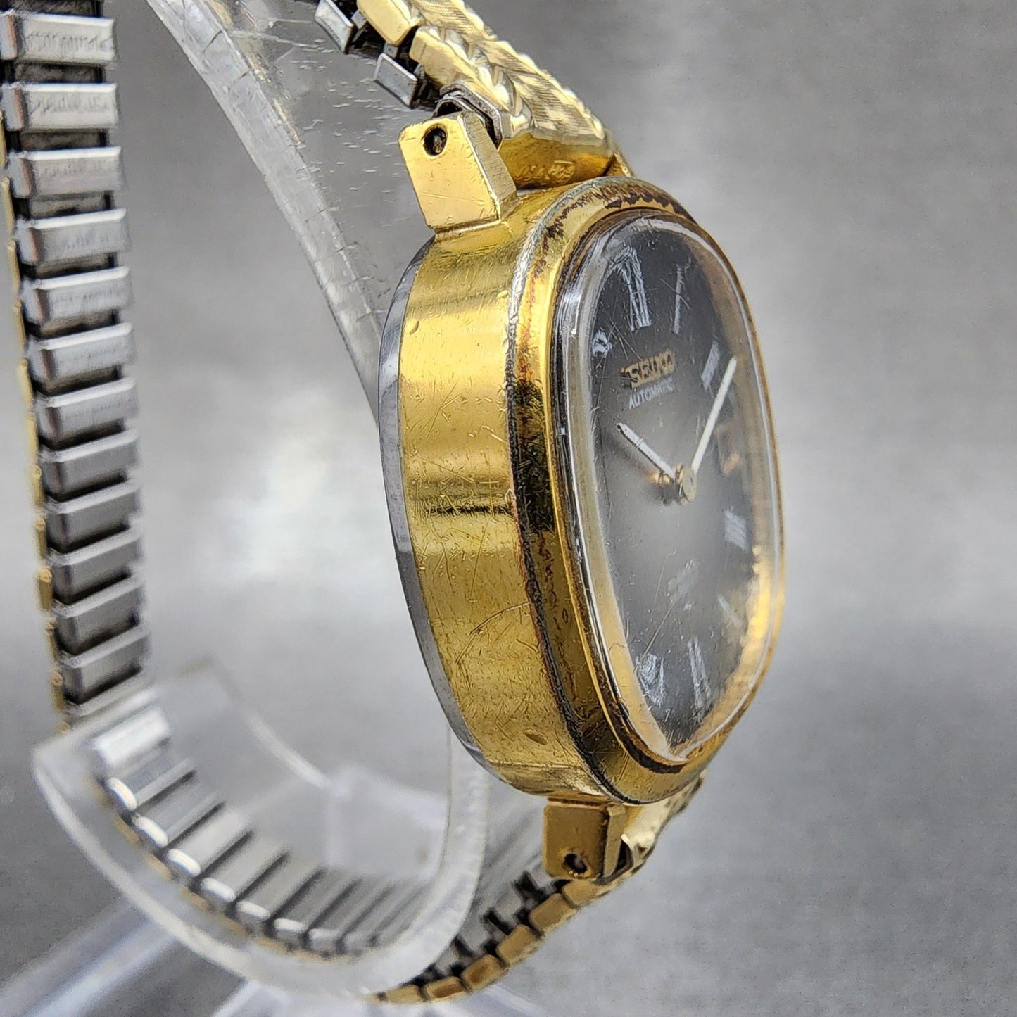 Seiko Automatic Watch Women 23mm Brown Dial Gold Tone Date 24157008 Runs3