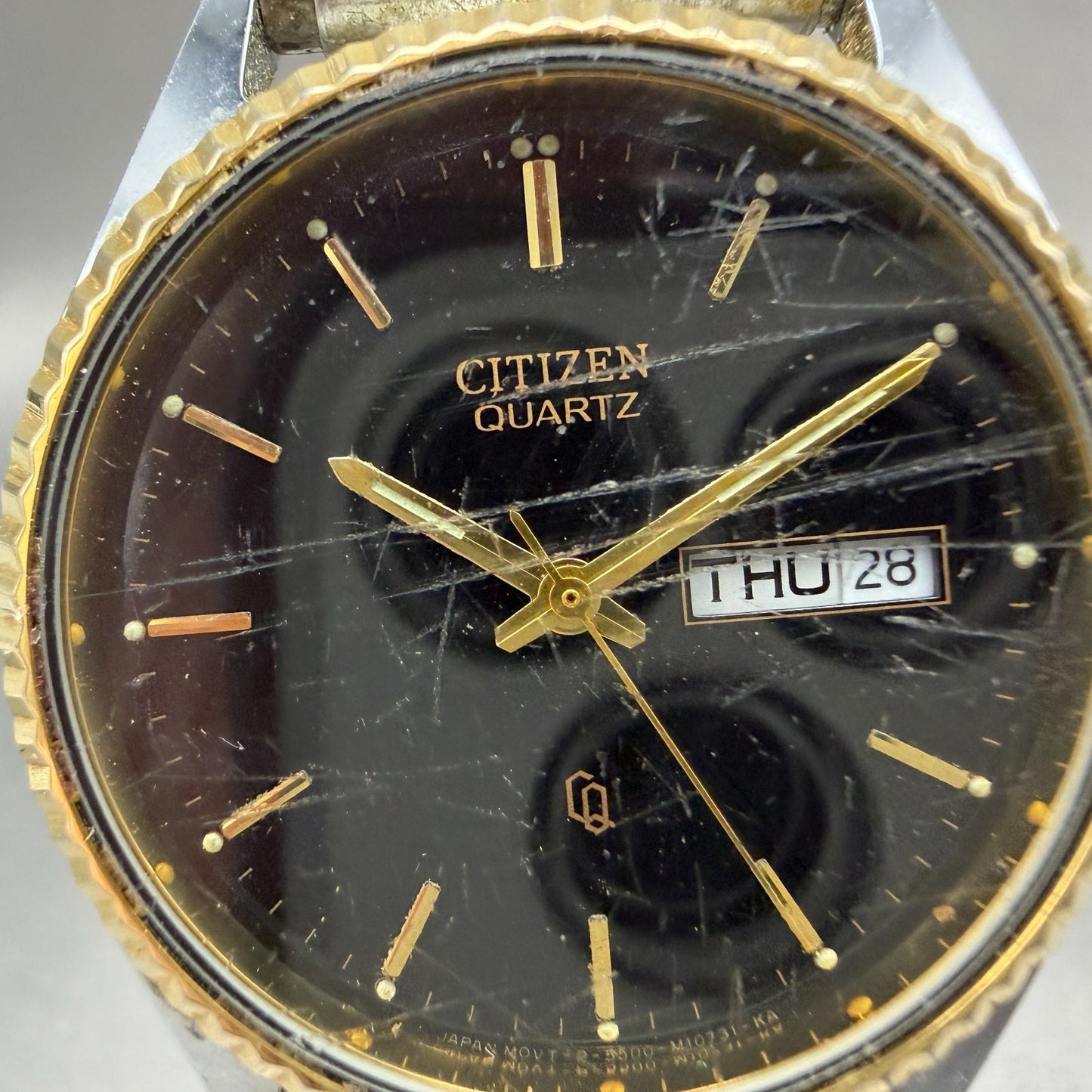 Citizen CQ President Watch Men 35mm Black Dial Two Tone Daydate Round New Batt1