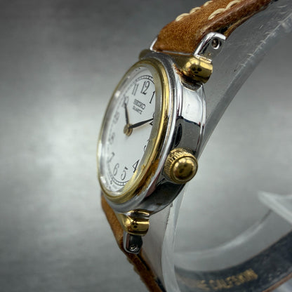 Seiko Watch Women 20mm White Dial Two Tone Round Vintage 2Y00-0B19 New Battery2