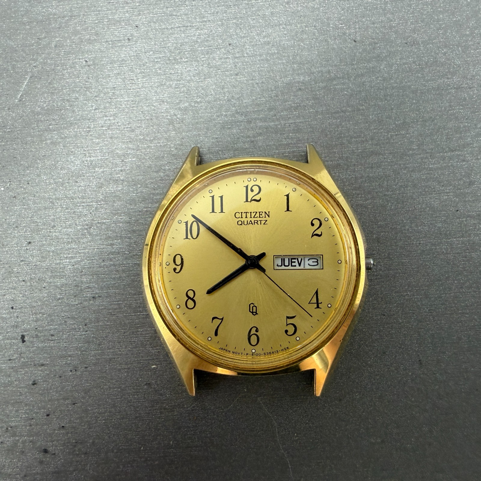 Citizen CQ Watch Men 36mm Gold Dial Gold Tone Daydate 6100-S24876 PARTS0