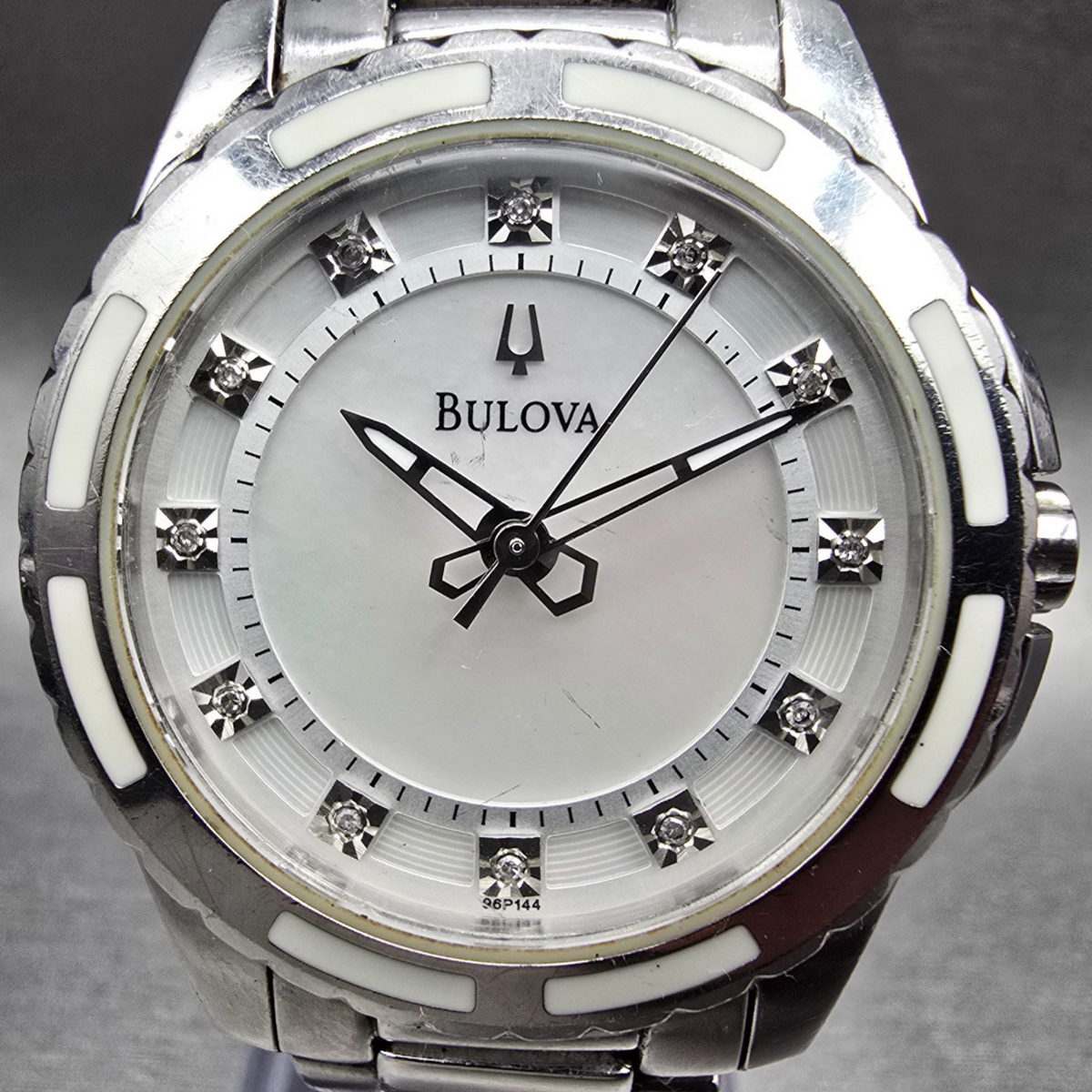 Bulova Watch Women 32mm MOP Dial Silver Tone Diamond Markers 96P144 New Battery1
