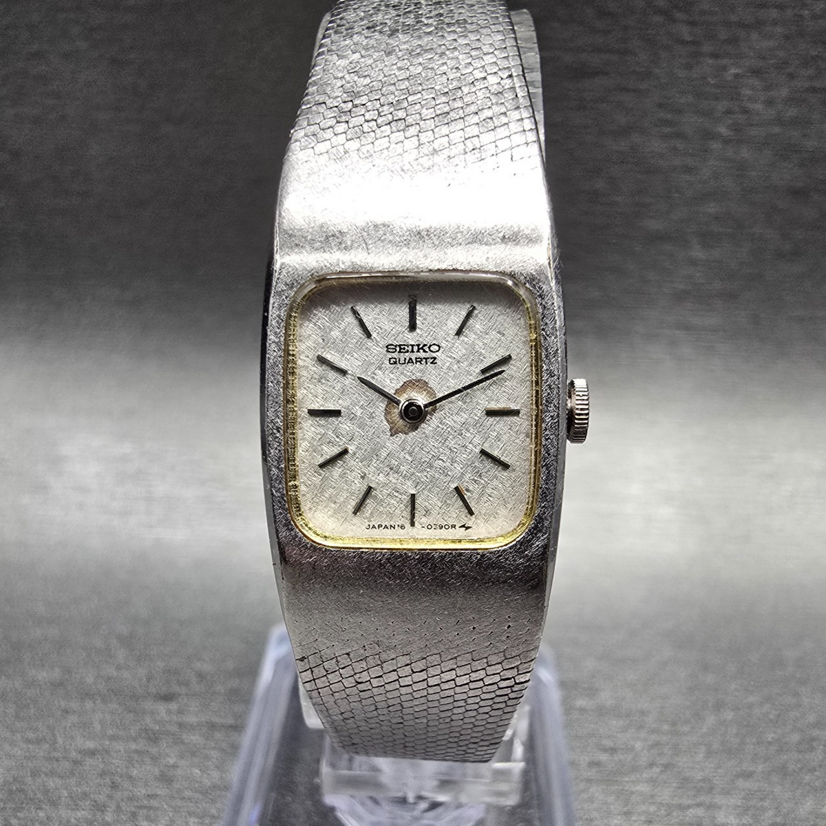 Seiko Watch Women 16mm Silver Dial Silver Tone Rectangle 16-3269 New Battery JP30