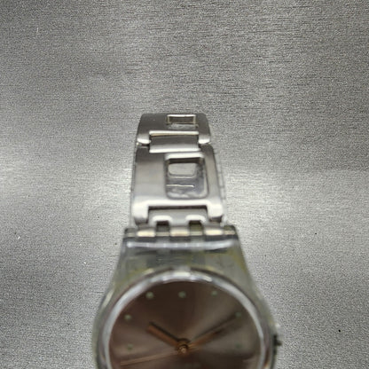 Swatch Watch Women 25mm Silver Dial Clear Case Round New Battery VTG4