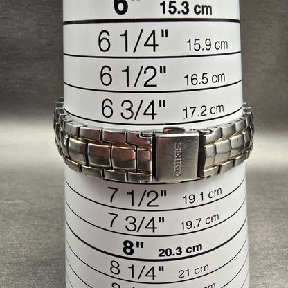 Seiko Coutura Watch Women 26mm MOP Dial Two Tone Date Diamond 7N82-0CG0 New Batt9