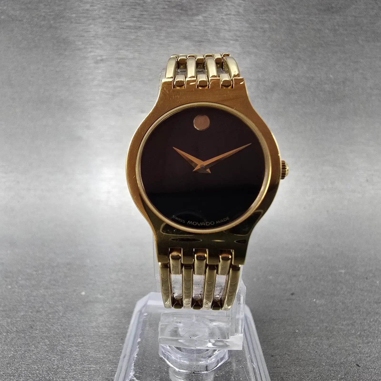 Movado Esperanza Watch Women 23mm Black Dial Gold Tone Round 88 A1 182 New BattP5