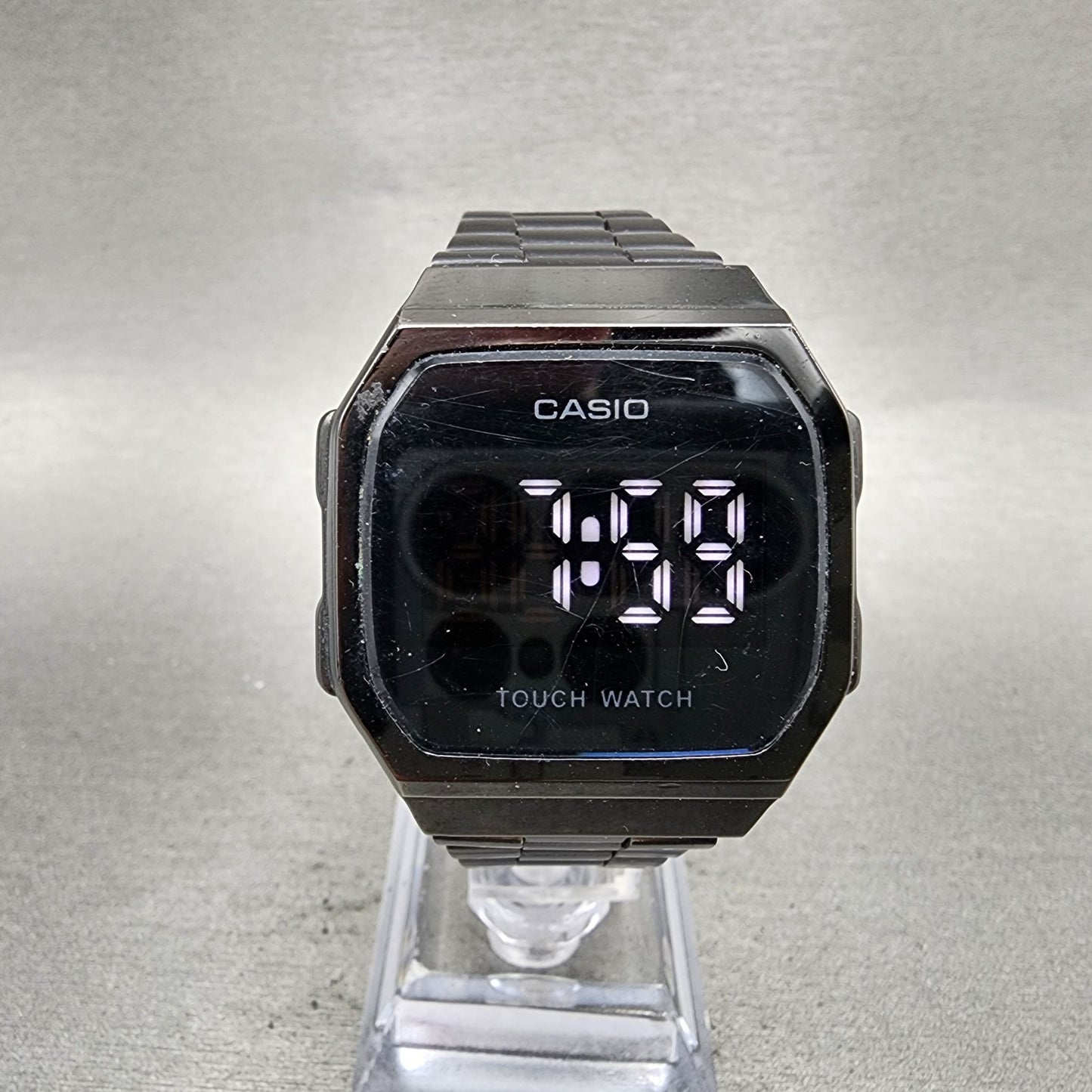 Casio A168 Touch Watch Men 36mm Black Dial Black Tone Octagon New Battery0