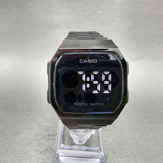 Casio A168 Touch Watch Men 36mm Black Dial Black Tone Octagon New Battery0