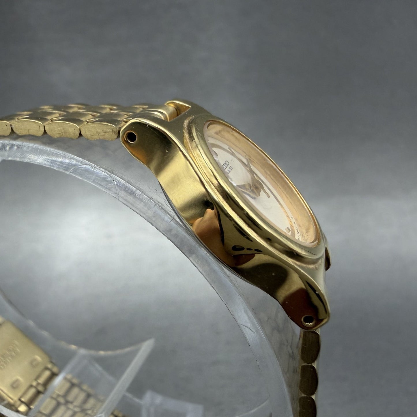Seiko Watch Women 17mm White Dial Gold Tone Oval V4015109 New Battery VTG BAC3