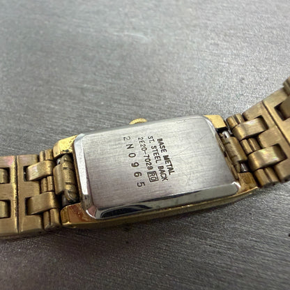 Seiko Tank Watch Women 13mm Champagne Dial Gold Tone VTG 2E20-7029 New Battery9