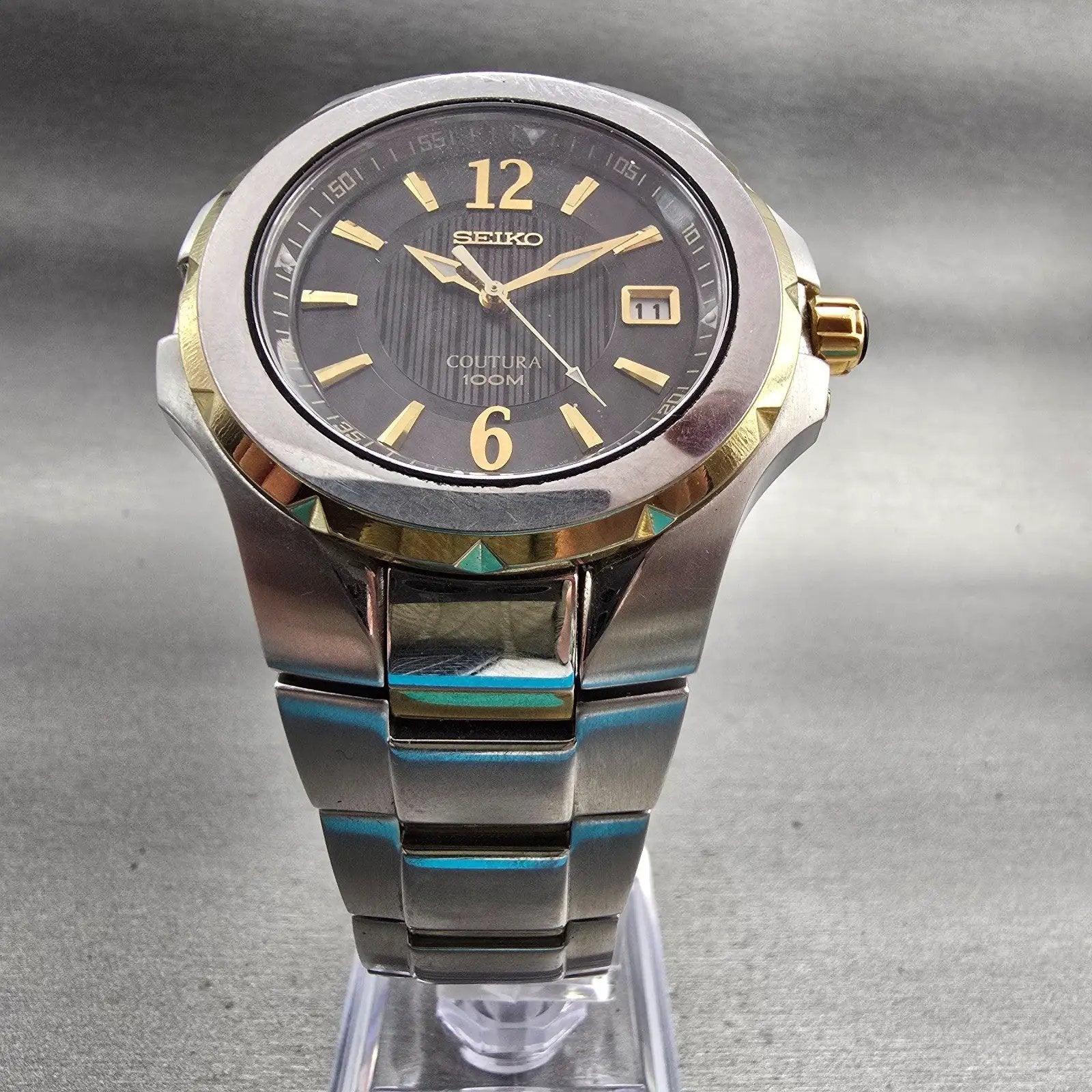 Seiko Coutura Watch Men 42mm Black Dial Two Tone Date 7N42-0EJ0 New Battery5