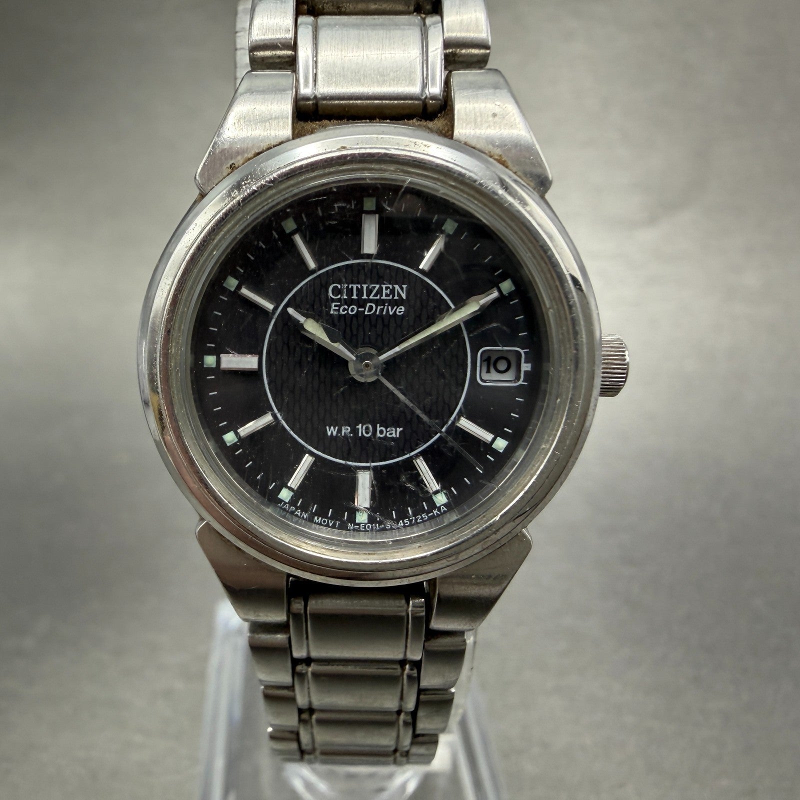 Citizen Eco-Drive Watch Women 25mm Black Dial Silver Tone Date Round Runs0