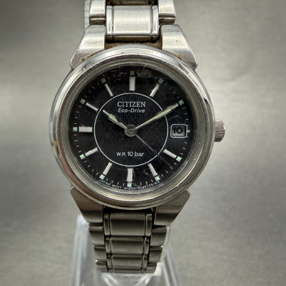 Citizen Eco-Drive Watch Women 25mm Black Dial Silver Tone Date Round Runs0