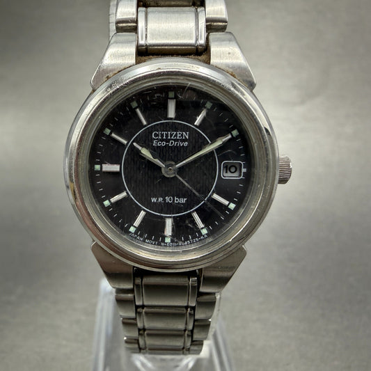 Citizen Eco-Drive Watch Women 25mm Black Dial Silver Tone Date Round Runs0