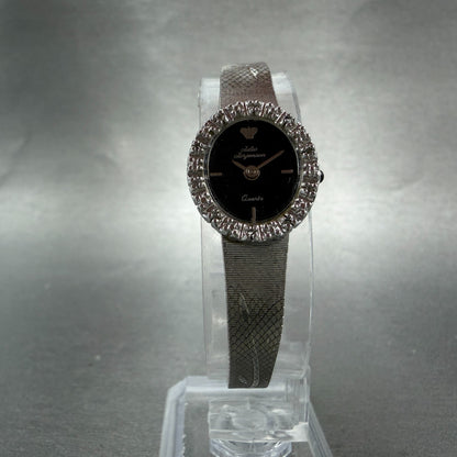Jules Jurgenson Watch Women 14mm Black Dial Silver Tone Gem Bezel New Battery5
